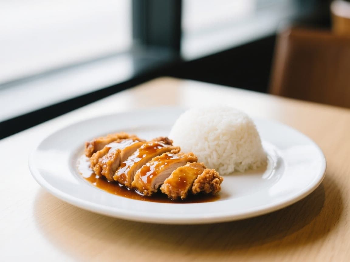 Poulet croustillant sauce aigre-douce avec du riz — 油淋鸡饭