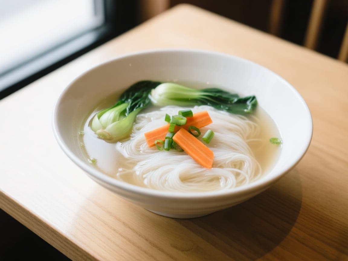Soupe de vermicelles de riz ou nouilles aux légumes — 清汤米粉/面条