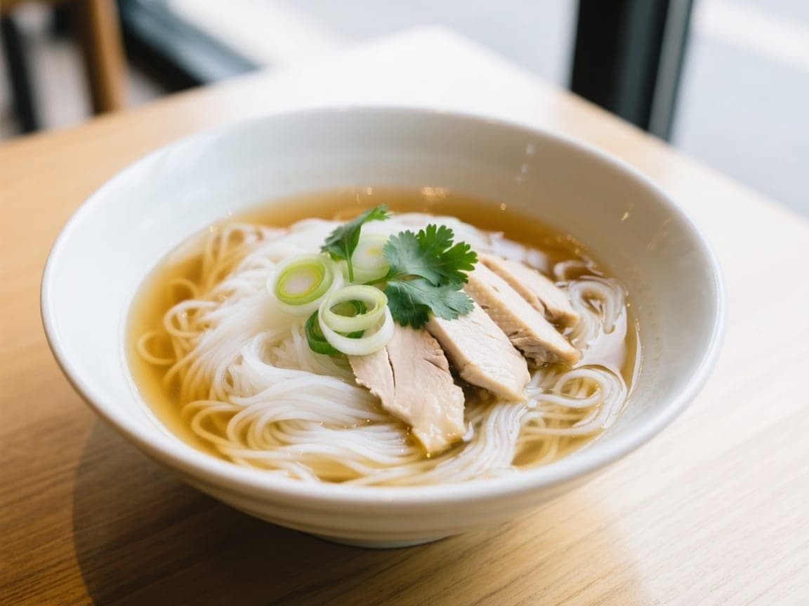 Vermicelles de riz ou nouilles au bouillon de poulet — 秘制鸡汤米粉/面条